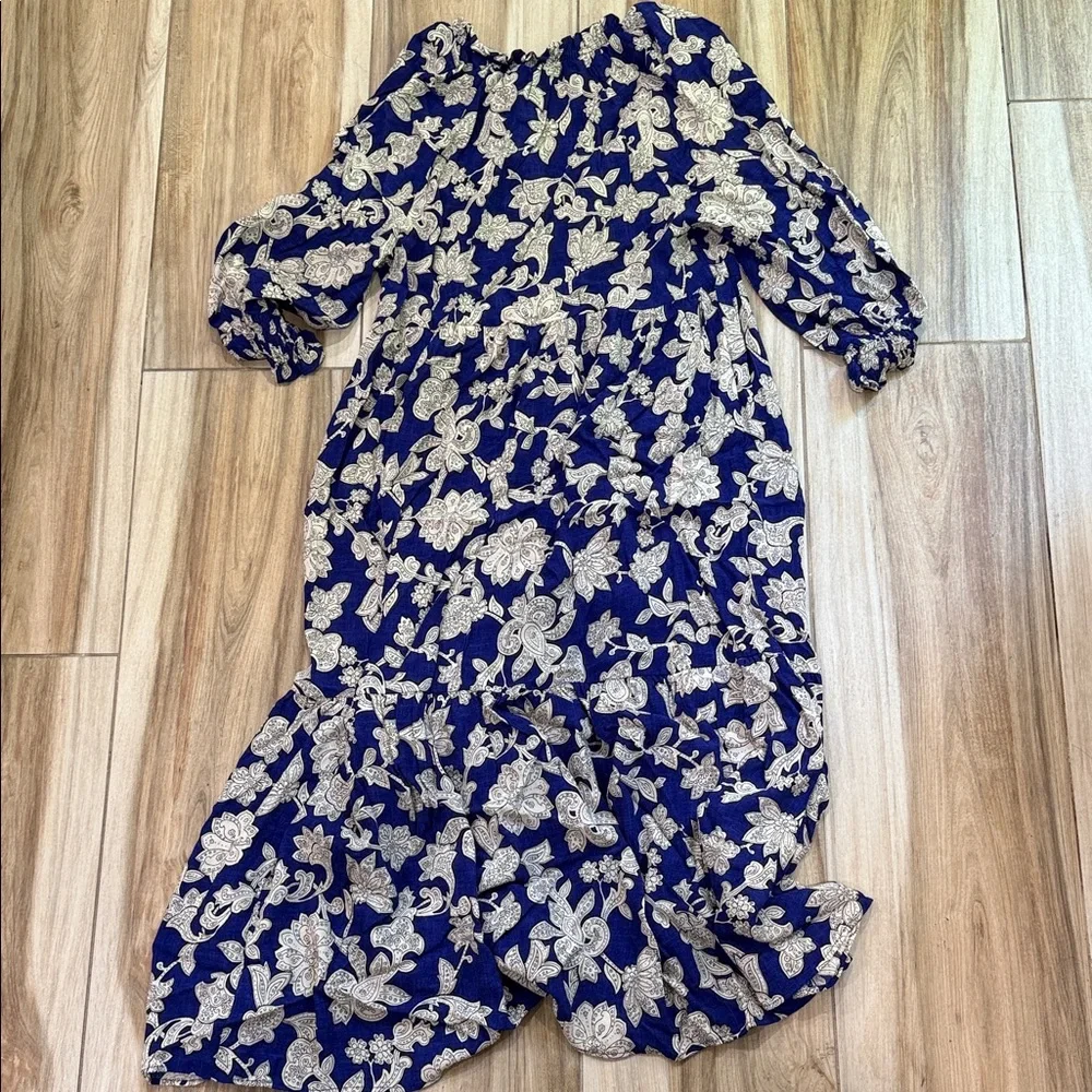 Zara Blue and White Patterned Dress - Picture 3 of 5
